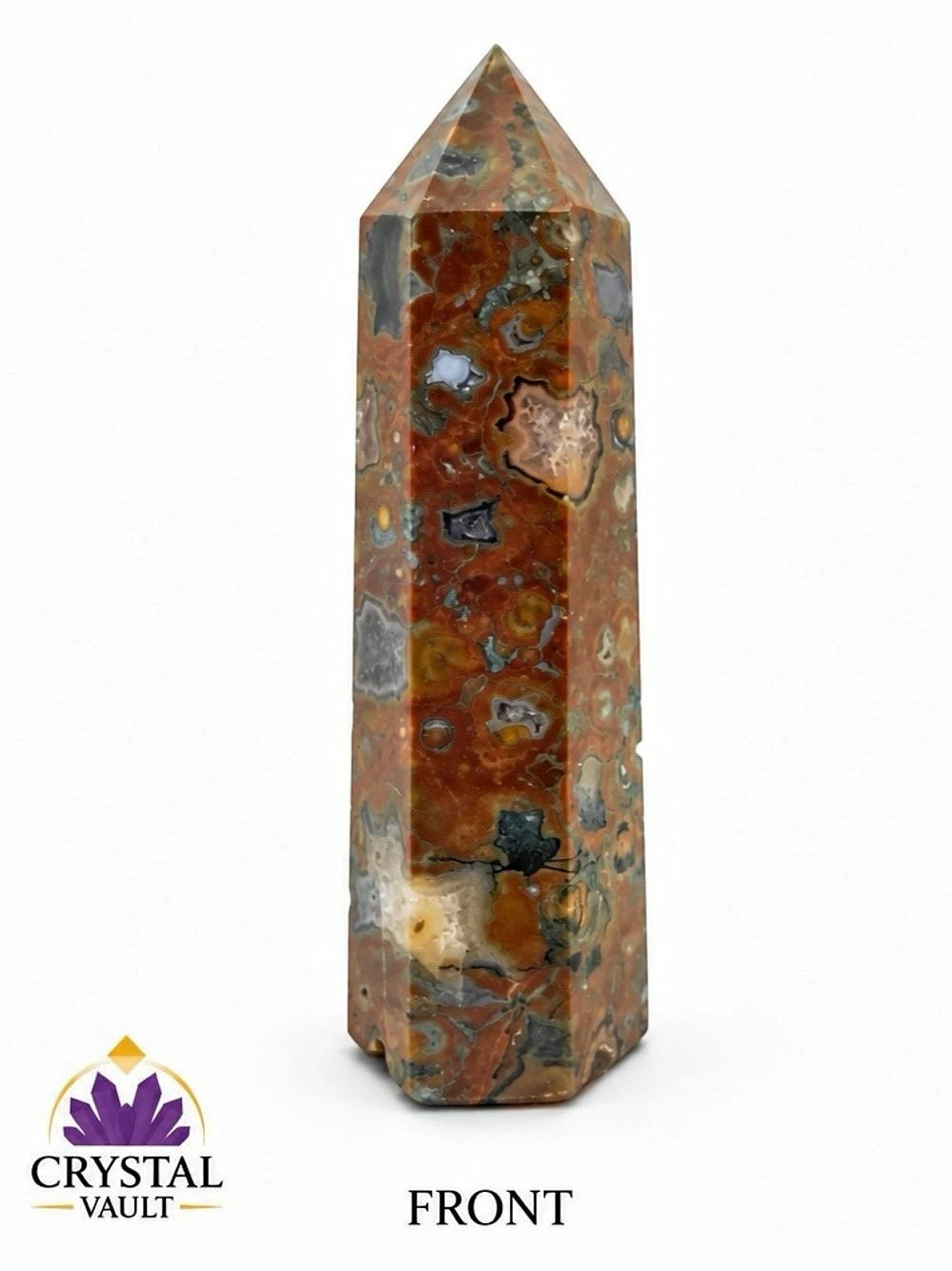 Leopard Skin Jasper Crystal Tower 3.5” Orbicular Rhyolite Point 2.7 oz